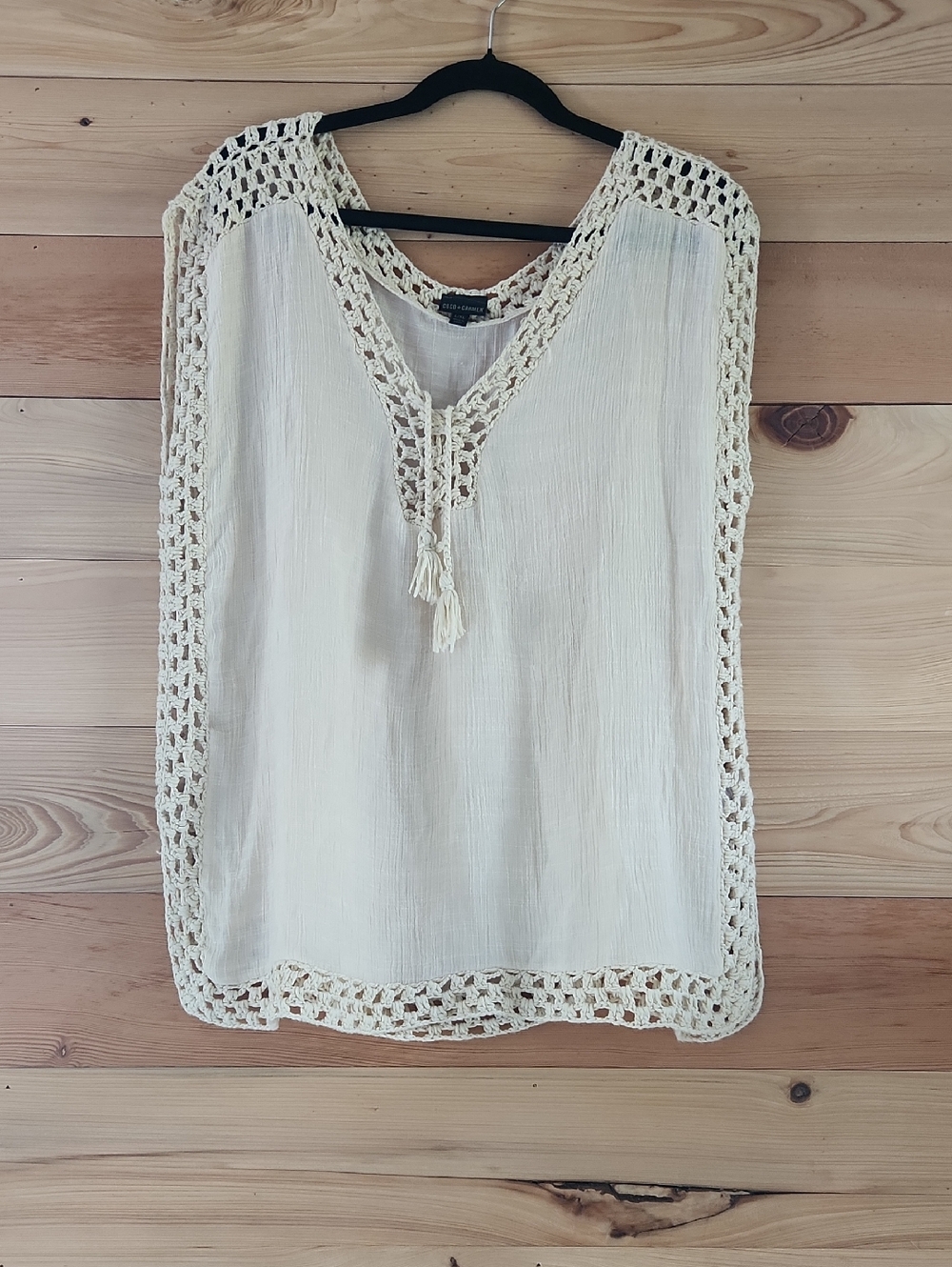 Coco + Carmen Cream Boho Blouse with Crochet Trim